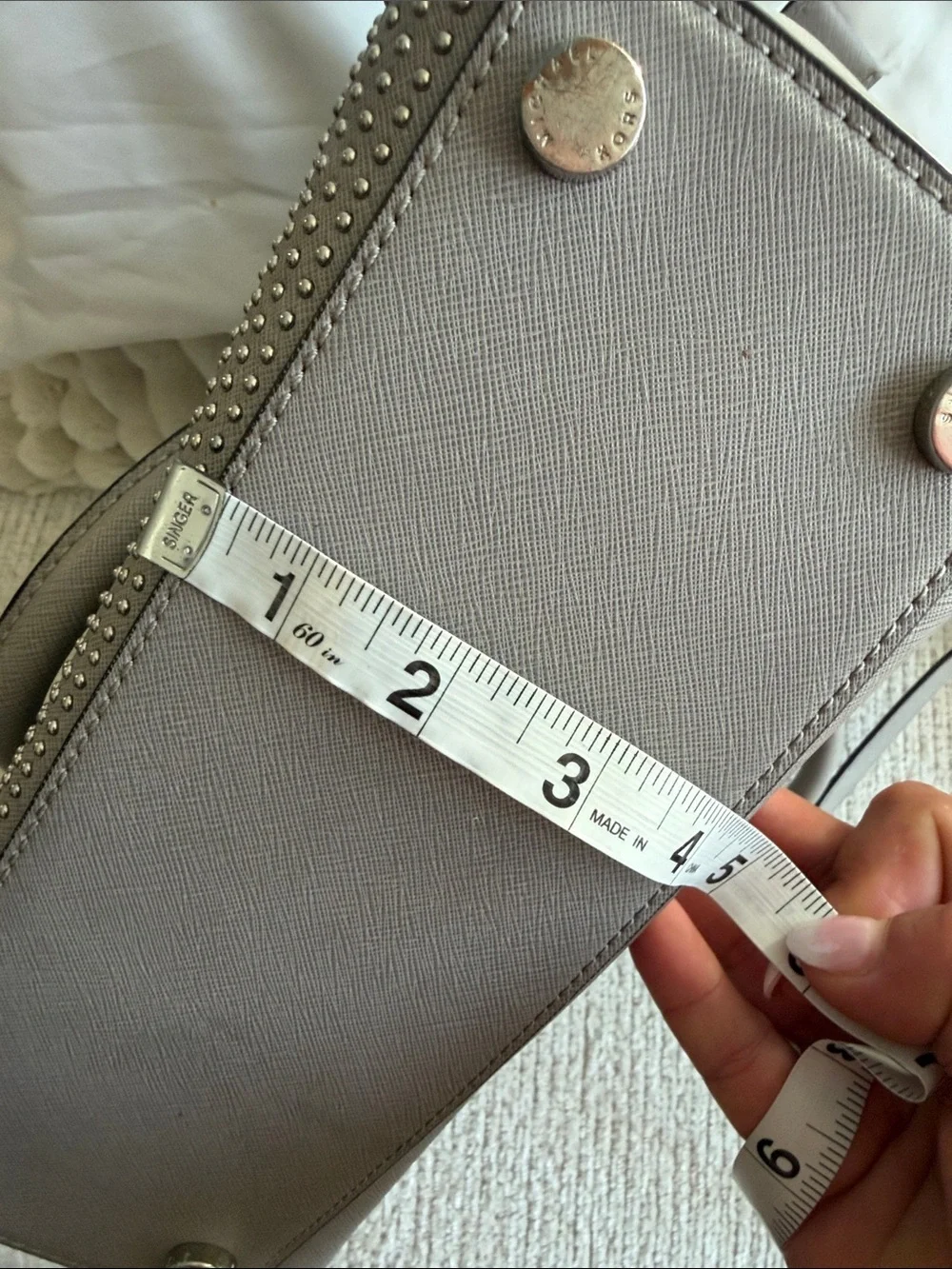 Michael Kors Pearl Grey Medium Leather Selma Satchel